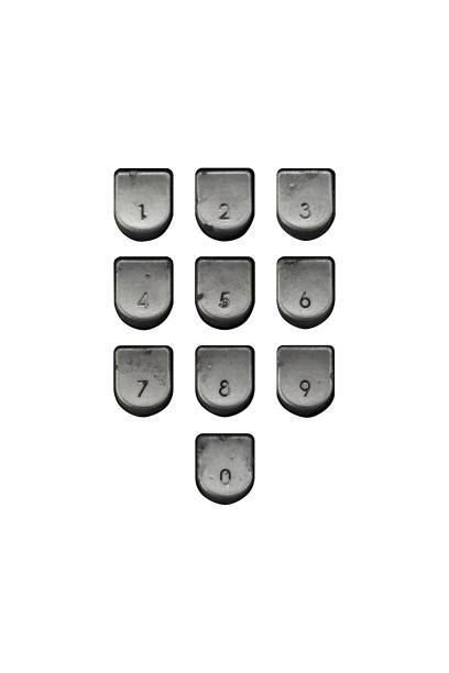 Keypad with metal dial buttons from one to zero is isolated.