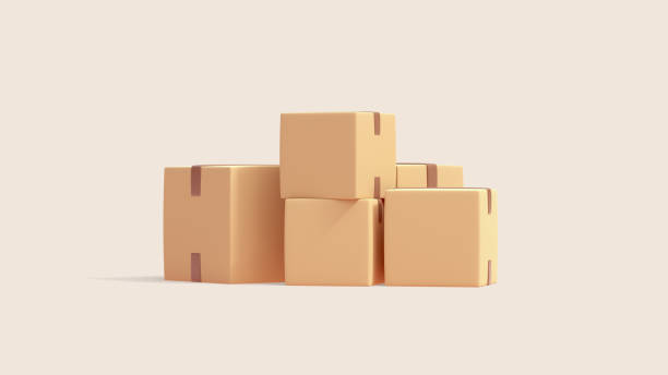 istock 3d render minimal stylized simple beige cardboard boxes with brown tape. 2203585789
