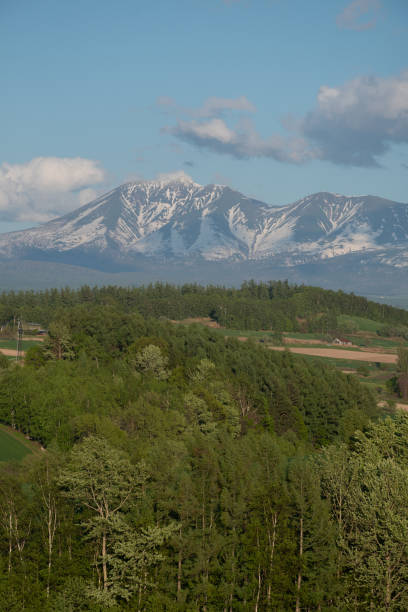 istock Upland fields and snow-capped mountains on a sunny spring day 2203591206