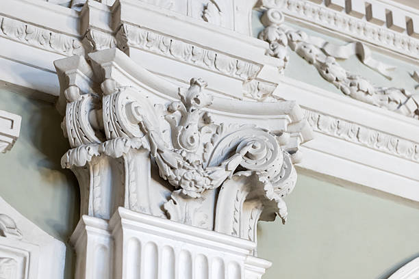 istock Intricately designed baroque ornamentation carving on a wall 2203603442