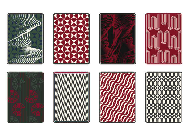 Playing card deck cover design set, back side reverse of game cards with geometry and abstract lines patterns.