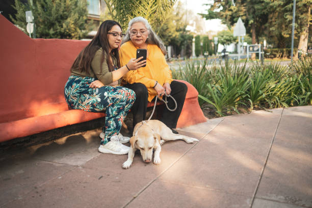 istock Mother and daughter sitting on a bench while looking at a phone together 2203608339