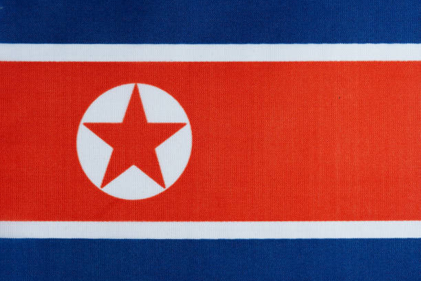 Cloth canvas, closeup national flag North Korea