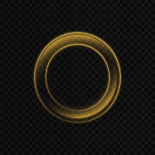 istock Glowing Vector Abstract Circle with Glittering Shiny Design. Bright Gold Metal Decoration with Lens Flare, Flash, and Photographic Effects. Sparks Motion Swirl Pattern on Transparent Background. 2203611227