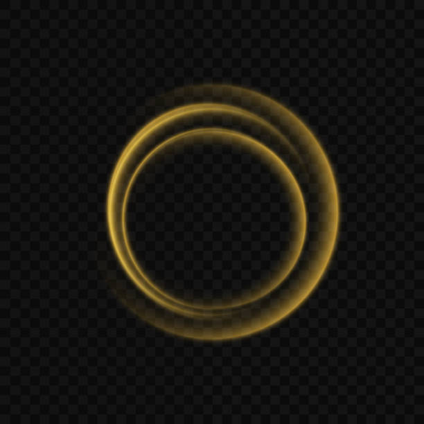 istock Glowing Vector Abstract Circle with Glittering Shiny Design. Bright Gold Metal Decoration with Lens Flare, Flash, and Photographic Effects. Sparks Motion Swirl Pattern on Transparent Background. 2203611235