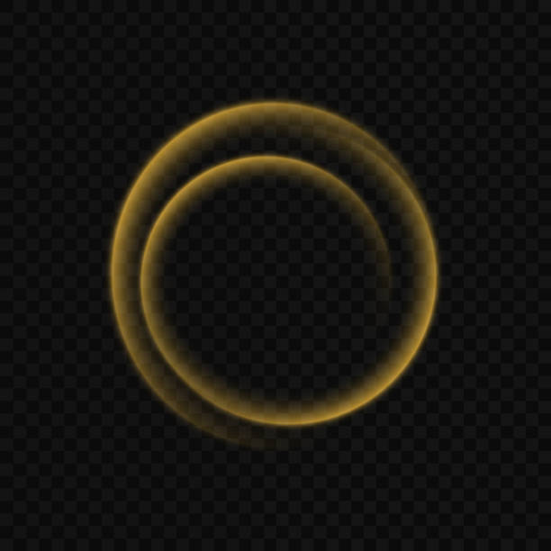 istock Glowing Vector Abstract Circle with Glittering Shiny Design. Bright Gold Metal Decoration with Lens Flare, Flash, and Photographic Effects. Sparks Motion Swirl Pattern on Transparent Background. 2203611242
