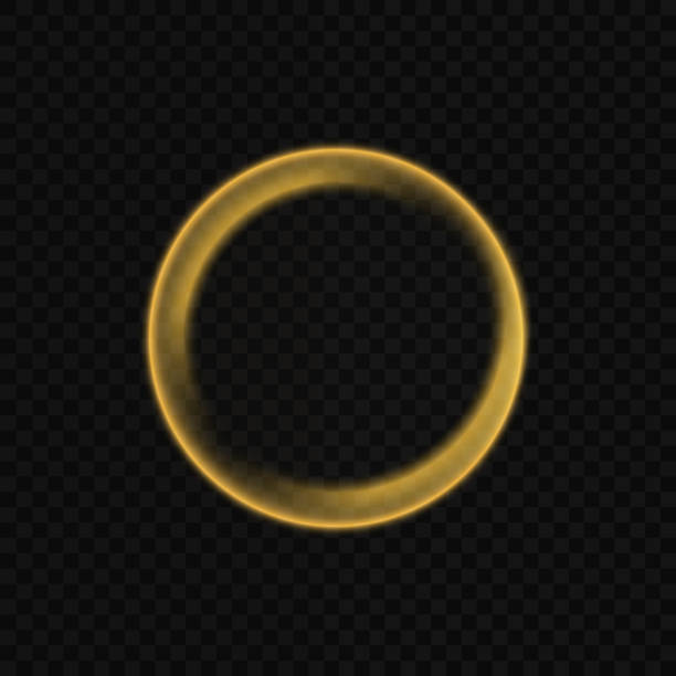 istock Glowing Vector Abstract Circle with Glittering Shiny Design. Bright Gold Metal Decoration with Lens Flare, Flash, and Photographic Effects. Sparks Motion Swirl Pattern on Transparent Background. 2203611261