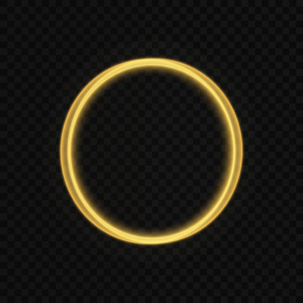 istock Glowing Vector Abstract Circle with Glittering Shiny Design. Bright Gold Metal Decoration with Lens Flare, Flash, and Photographic Effects. Sparks Motion Swirl Pattern on Transparent Background. 2203611294