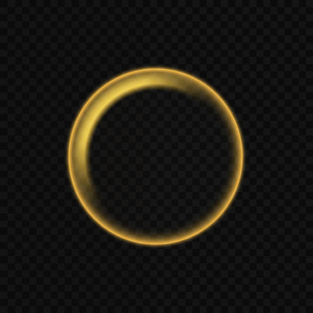 istock Glowing Vector Abstract Circle with Glittering Shiny Design. Bright Gold Metal Decoration with Lens Flare, Flash, and Photographic Effects. Sparks Motion Swirl Pattern on Transparent Background. 2203611311