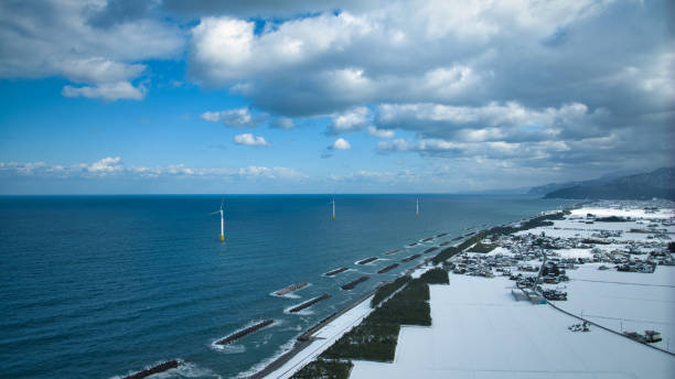 Drone aerial photography of Japan's winter coastline