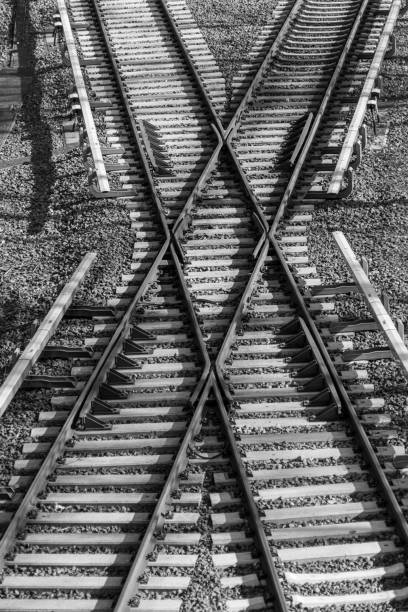 istock High angle view of rail crossings 2203616199