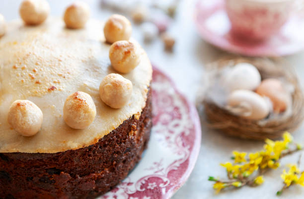 istock Homemade Simnel Cake traditional English Easter marzipan cake. 2203621302