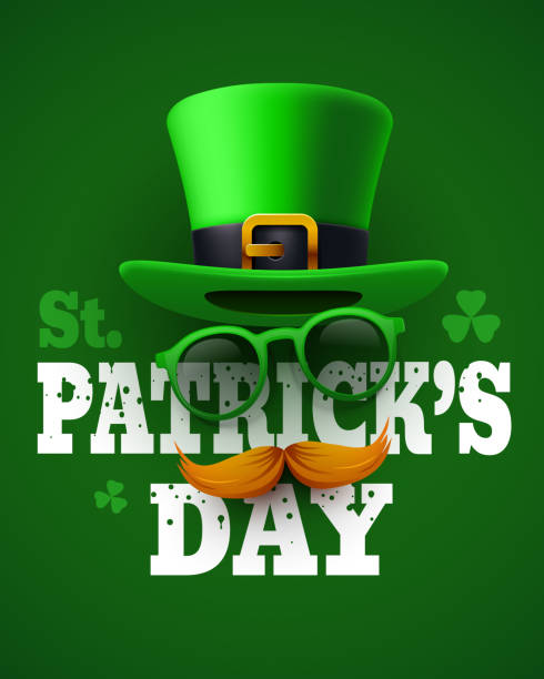 istock Saint Patrick's Day. Saint Patrick party poster design. 17 March celebration. Invitation with vintage lettering, hat, sunglasses and mustache. 2203622875