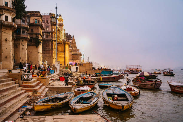 November 16, 2010. Varanasi, India.\nIt is located next to the Ganges river, which is considered sacred by the Hindus, and has hosted people from all over the country to worship here for thousands of years. Along the river are Ghats where Hindus take their sacred baths.