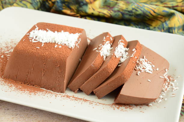 istock Milk chocolate pudding with coconut flakes and cacao powder on top 2203629155
