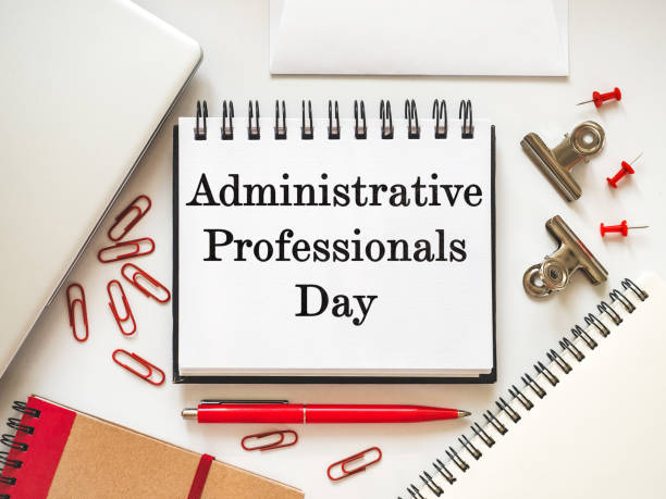 istock Happy Administrative Professionals Day. Notepad with congratulatory inscriptions 2203630390