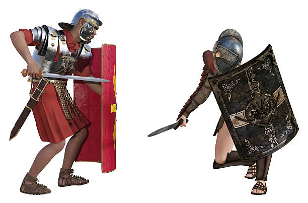 Computer generated 3D illustration with Roman legionary and Thracian gladiator isolated on white background