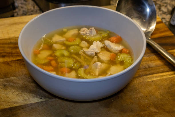istock Side view of homemade chicken noodle soup 2203634346