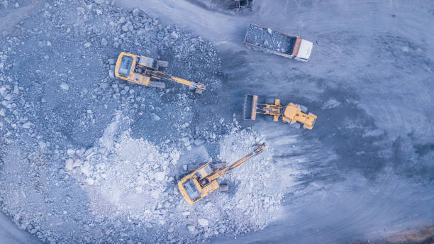 istock Aerial view  Tracks are working in quarries. 2203634446