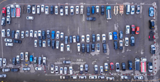 istock Top view  Parking lot and car 2203634450
