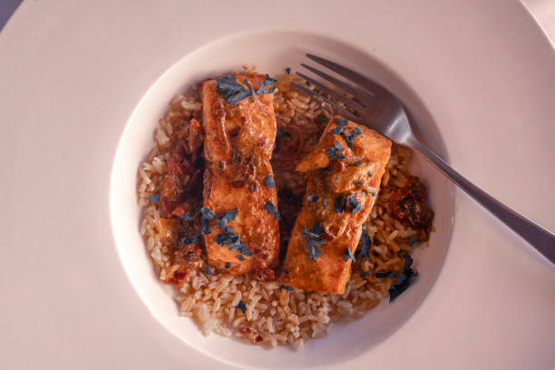 istock Top view of grilled salmon dish 2203634706