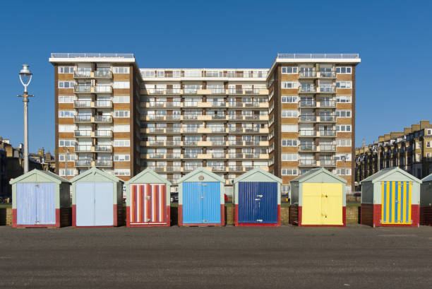 Colored beach huts in Brighton and hove . East Sussex. England.
