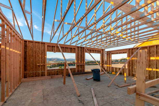 istock A new construction home being framed on a hillside with a view overlooking Spokane Valley, WashingtonState, USA. 2203639293