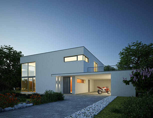 istock Modern cubic villa in the evening 2203640381