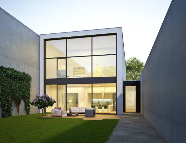 istock Modern town house in the evening 2203640484