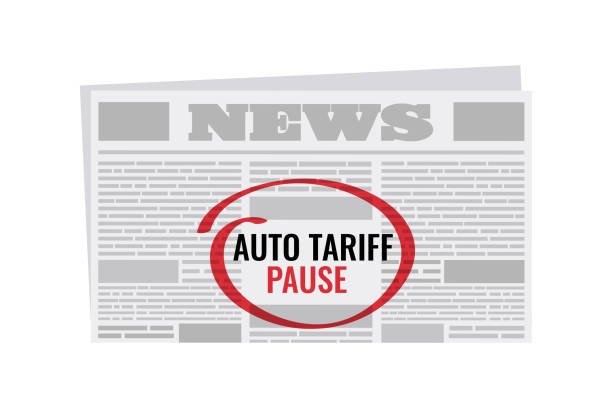 istock Newspaper headline announces a pause in auto tariffs. Highlighted in red. Trade and economic policy. 2203644480