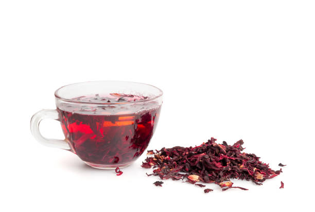 istock Hibiscus Tea, Dry Rose Drink, Cold Fruit Red Tea in Transparent Mug, Roselle Hibiscus Tea 2203665656