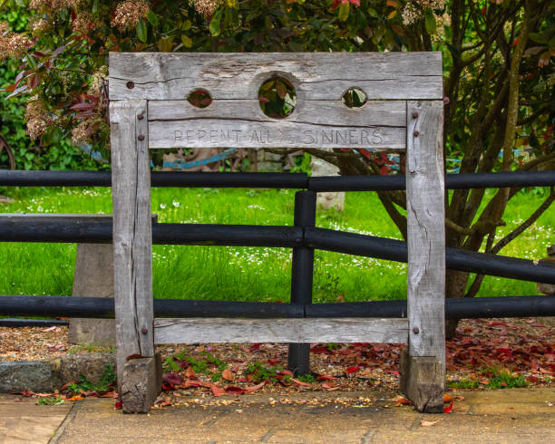 A pillory, also known by some people as Stocks, located in the village of Arreton, on the Isle of Wight, UK.