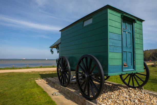 Isle of Wight, UK - May 3rd 2023: Queen Victoria's Bathing Machine on the private beach of Osborne House on the Isle of Wight, UK.