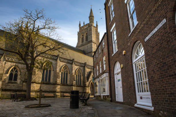 Isle of Wight, UK - May 3rd 2023: Sts Thomas Minster, or also known as Newport Minster, viewed from St. Thomas's Square in the county town of Newport on the Isle of Wight, UK.