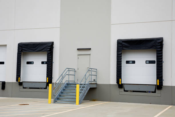 istock Large distribution warehouse cargo bay stairway 2203695932