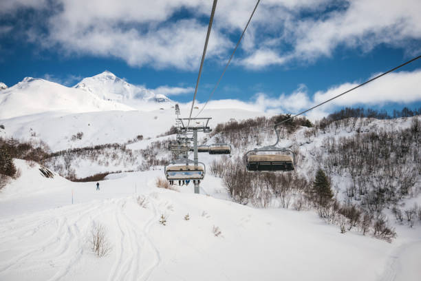 istock Ski resort slope and ski lft. Alpine ski / snowboard vacation. 2203700620