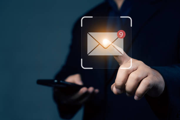 istock Email notification concept for business email communication and digital marketing. Inbox receiving electronic message alert. internet technology. 2203722530