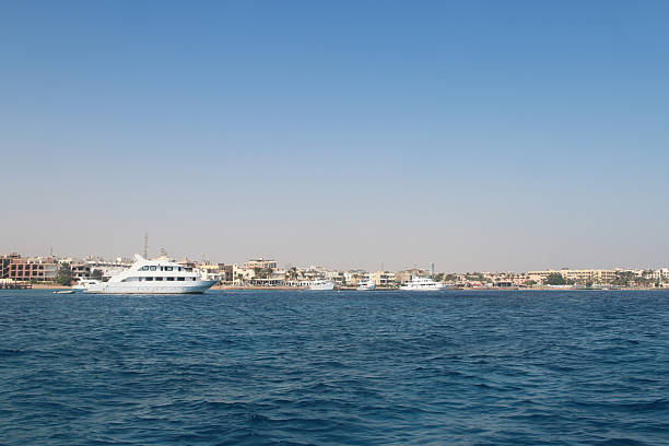 Red sea seascape with yachts on a sunny day in Hurghada, Egypt
