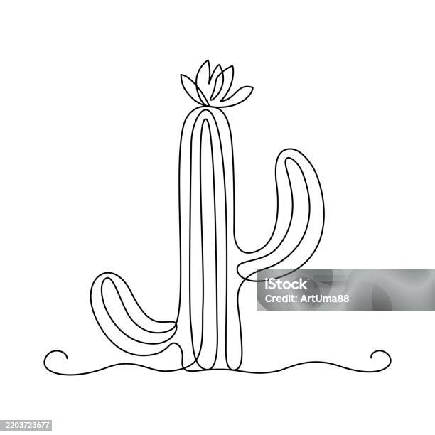Line Design Cactus Cactus Drawn With Continuous Line In Minimalism Abstract Pachycereus ...