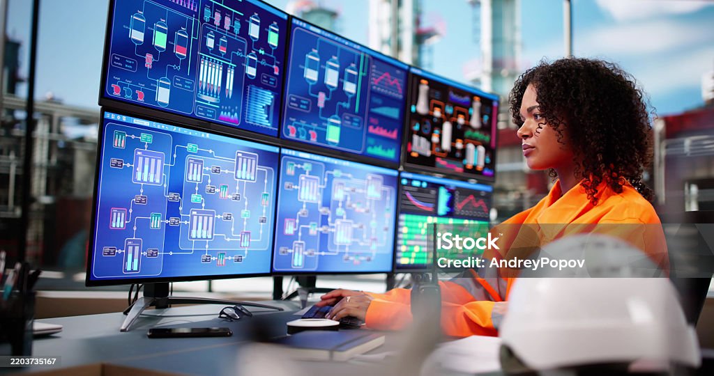 Engineer Operator Using Scada System Stock Photo - Download Image Now ...