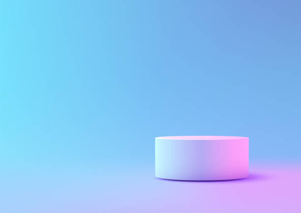istock modern minimalist white cylindrical podium on blue purple gradient background, 3d product display mockup 2203735668