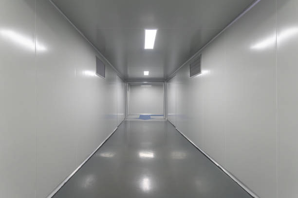 istock The white shielded corridor in the factory 2203748870