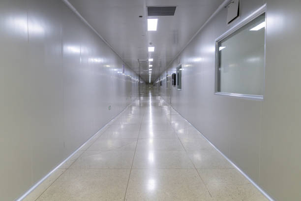istock The white shielded corridor in the factory 2203748955
