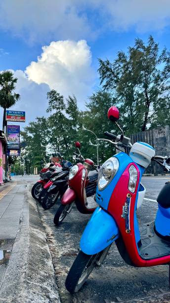 istock Row of Parked Motorbikes on Street 2203750209