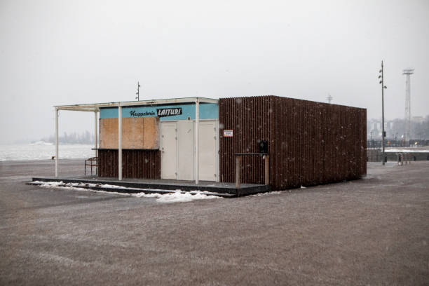 February 26th 2025. The Kauppatorin Laituri cafe bar is temporarily closed for winter. It is situated behind the Old Market Hall and is a popular destination in warmer months.