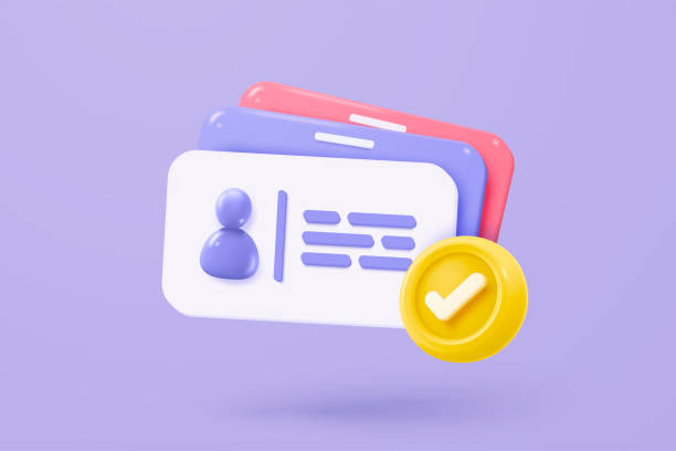 istock 3d business card and check mark icon for verify branding identity, staff resources and check list button best choice for right, success, tick, accept. 3d choose icon vector render illustration 2203753489