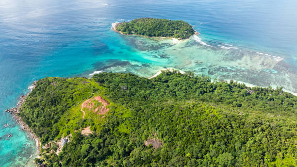 istock Small forested island surrounded by turquoise waters. Praslin, Seychelles. 2203765866
