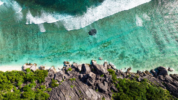 istock Shoreline with granite rocks and clear turquoise waters. La Digue, Seychelles. 2203765978
