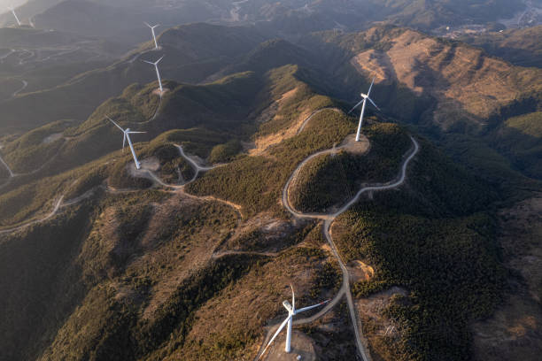 istock Overlooking the wind turbine cluster on the mountaintop 2203767240