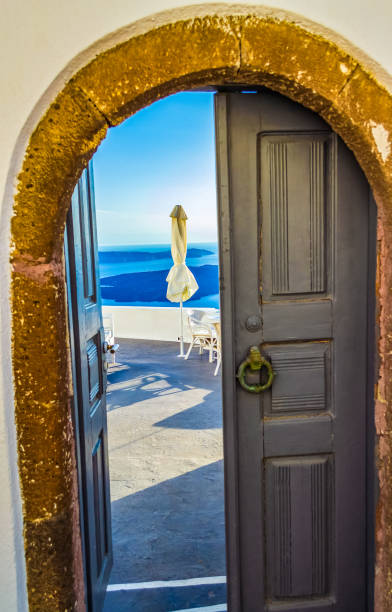 Greece, Naxos island, a blue painted door into home.